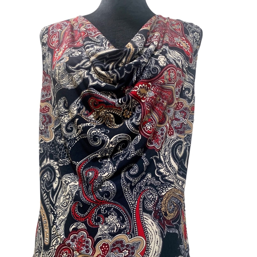 Shannon Ford New York Top Draped Neck Line Sleeveless, Paisley, Size M